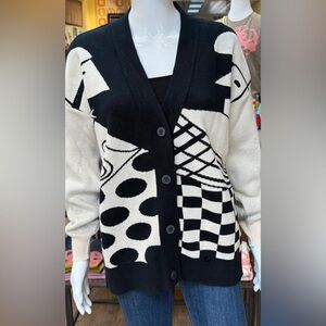 SKFK Cardigan 100% Organic Cotton Black and White Size M